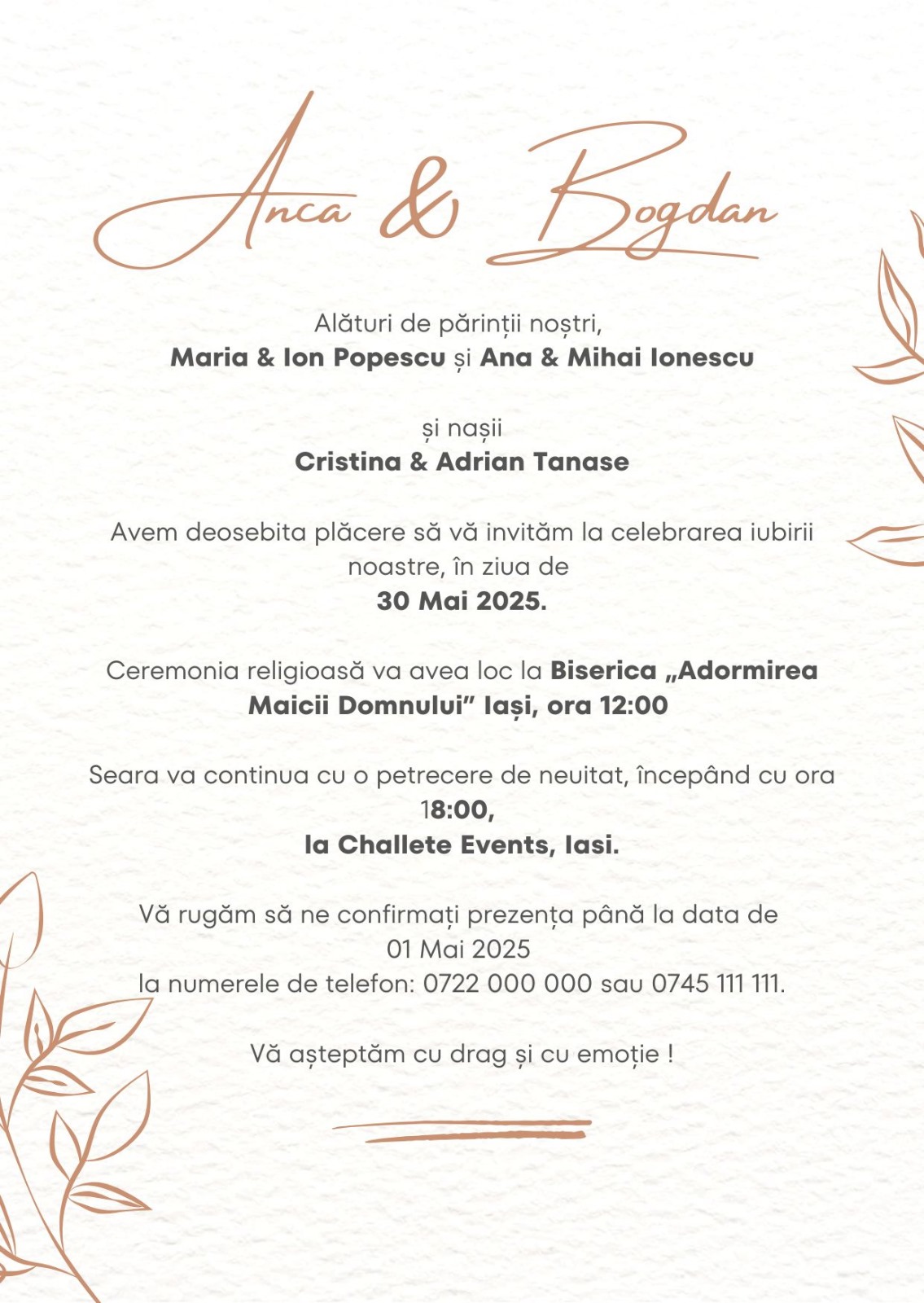 invitatie de tip calendar