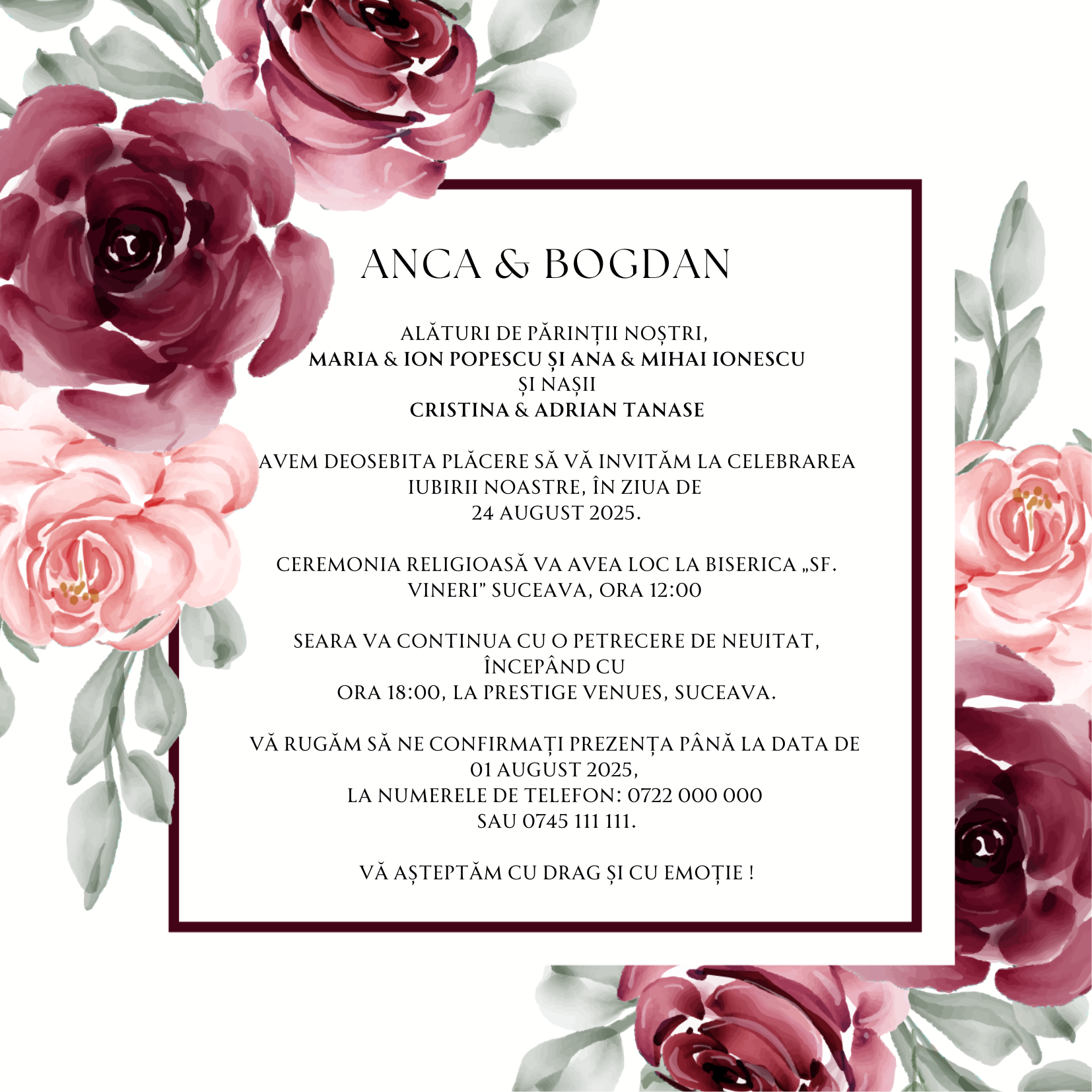 Invitatie de nunta Rose Garden