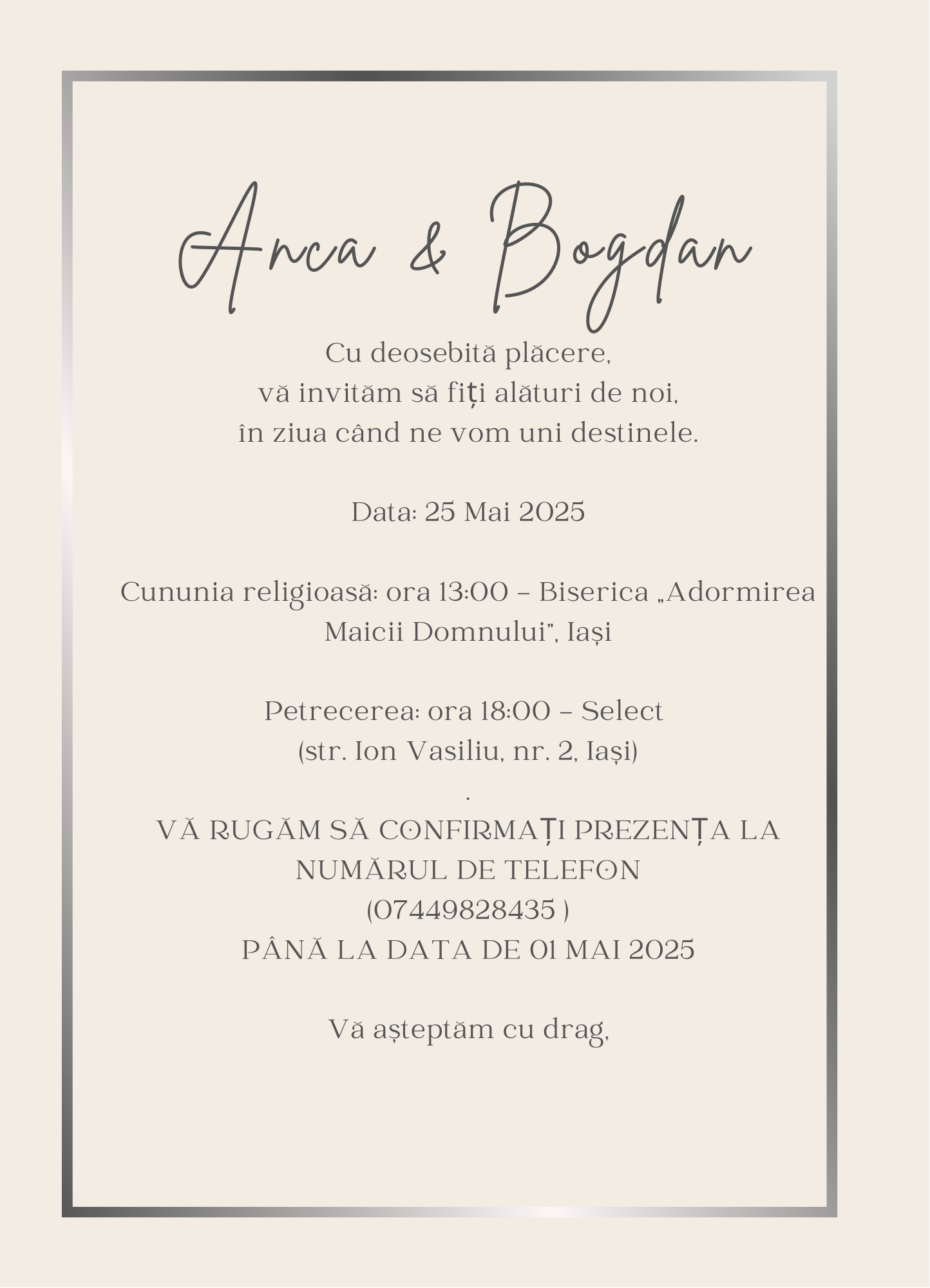 Invitatie de nunta Beige